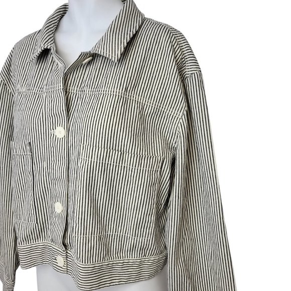 Oak +  Fort Striped Cotton Button Up Cropped Jacket Size XL - Picture 6 of 6